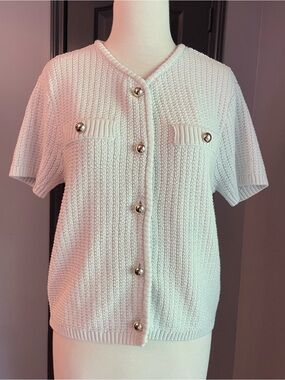 French Connection Off White Short-Sleeve Knit Button Cardigan